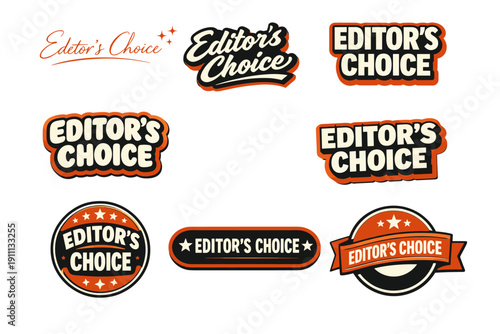 Collection of editor's choice badges in various designs and colors
