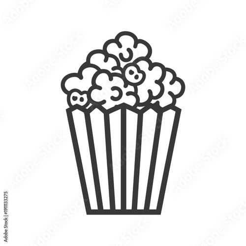 A black and white illustration of a popcorn container