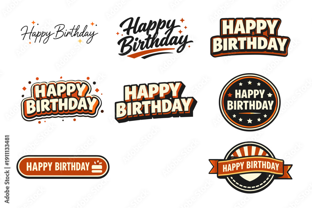 Obraz premium Vintage style happy birthday badges and labels collection