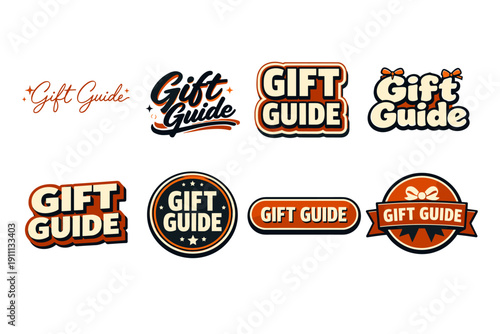 Collection of gift guide logos featuring retro and modern styles