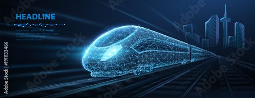 Digital high speed train. Smart transportation system, AI railway network, modern city infrastructure, innovation in rapid transit, futuristic mobility technology, urban transport concept