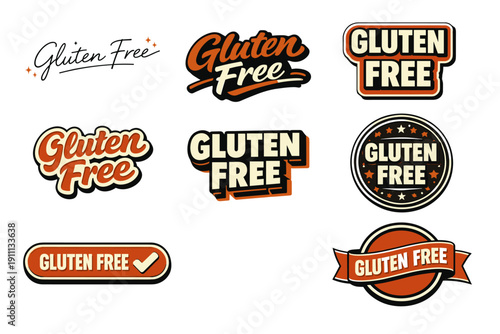 Gluten-free labels set: bold, stylish, assorted designs for packaging