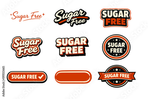 Collection of sugar free labels and badges in retro style
