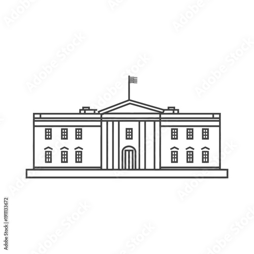 A detailed illustration depicting a prominent governmental building with a flag
