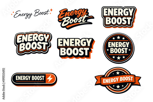 Energy boost logo set: dynamic designs with bold typography