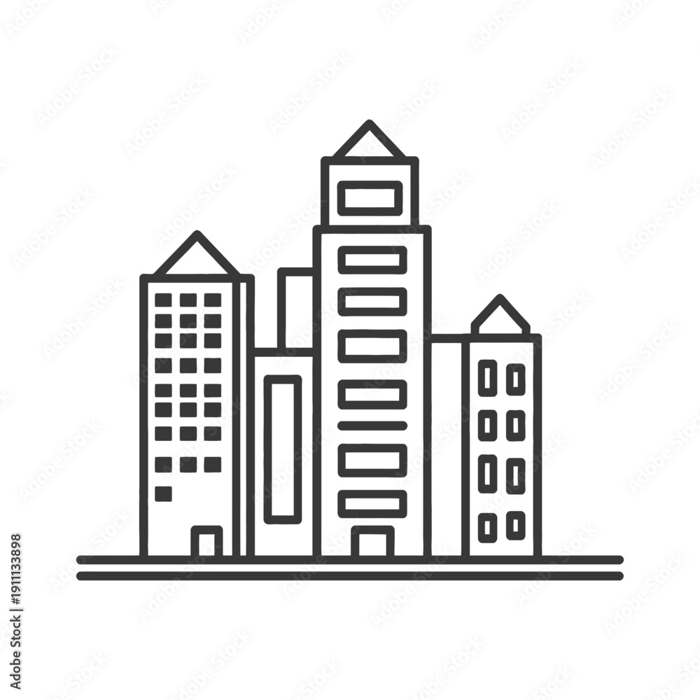 Fototapeta premium Black and white illustration of a modern cityscape skyline