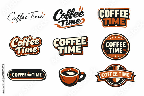 Variety of vintage-style coffee time logos and badges collection