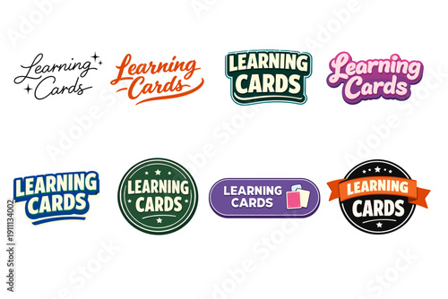 Colorful learning cards logos collection in various typography styles