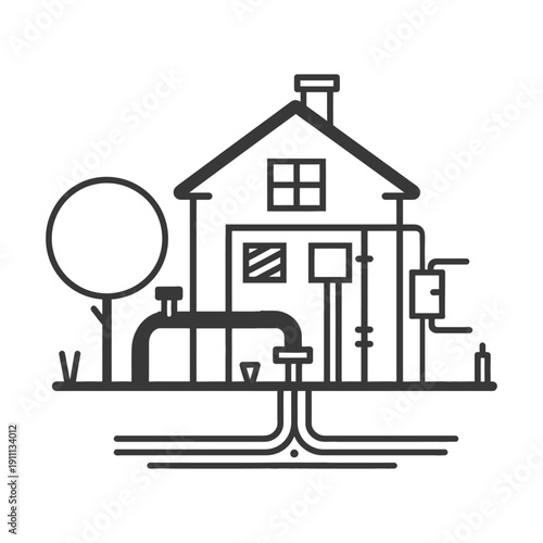 A simplified illustration of a house with geothermal heating system