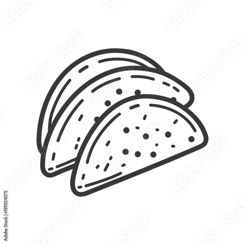 A stack of three stylized outline tacos displayed on white