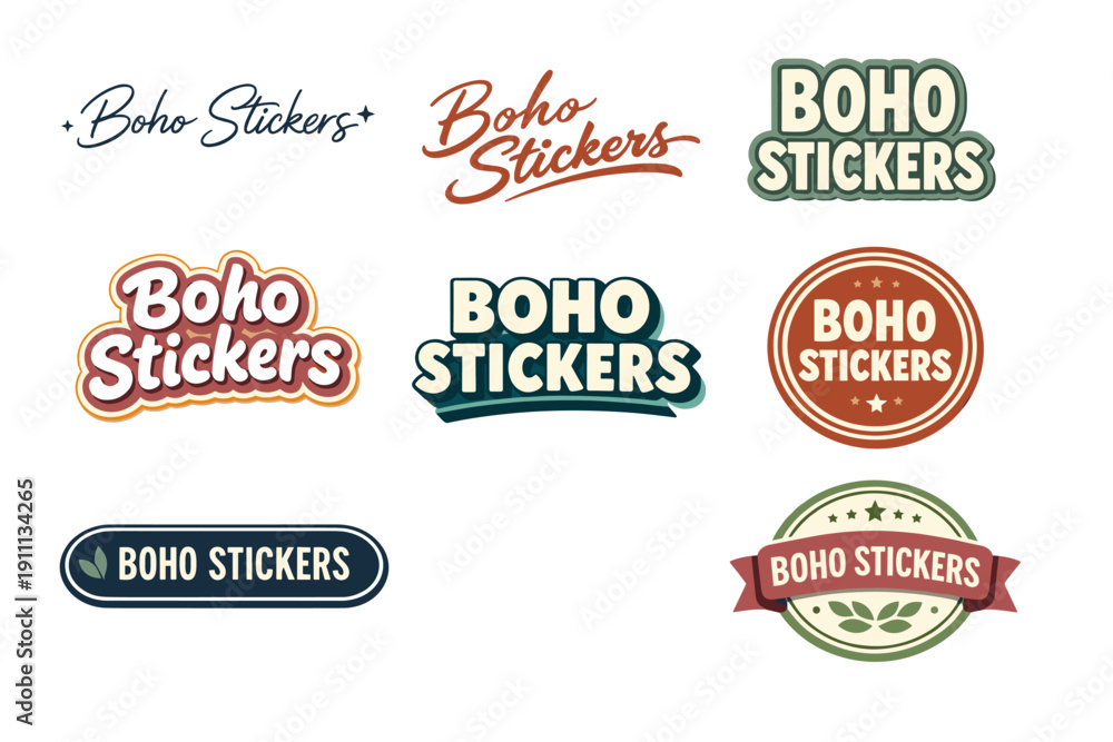 Fototapeta premium Boho stickers collection: retro labels with vintage style variations