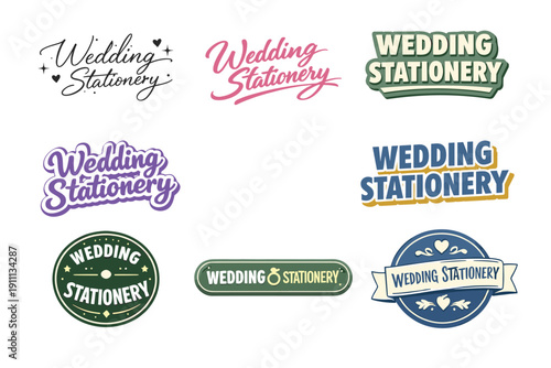 Variety of wedding stationery logo designs in different styles
