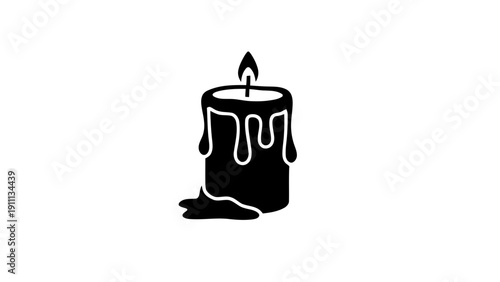 Vector illustration of black silhouette icon of a melting candle with a lit wick, simple graphic design element on a transparent background
