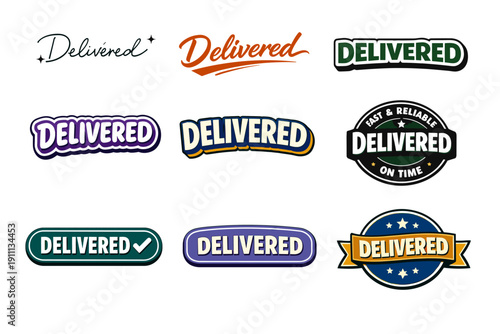 Set of delivered labels and badges with various design styles