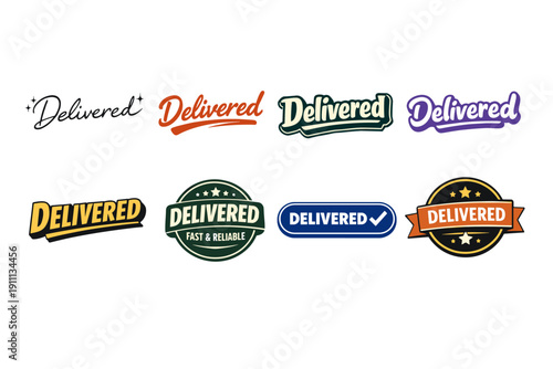 Assorted delivered badges and logos in various styles and colors