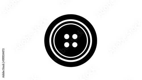 Vector illustration of black sewing button icon with four holes, simple graphic illustration on a transparent background