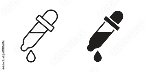 Dropper pipette icon. Line and Silhouette Icon Set.