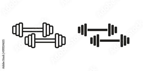 Dumbbell pair icon. Line and Silhouette Icon Set.