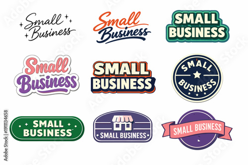Collection of colorful small business logos in various styles and designs
