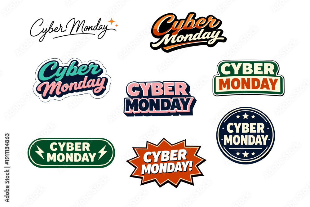 Obraz premium Colorful cyber monday badges and labels collection