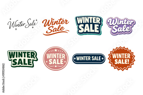 Winter sale logos in various styles and colors for seasonal promotions