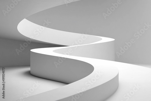 Curved white structure with smooth lines and bright light in an indoor space