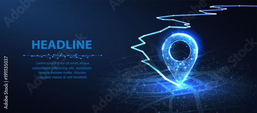 Digital map pointer with glowing blue lines. Location-based services, digital navigation, data analysis, GPS technology, global positioning, modern solutions, location tracking, smart map design