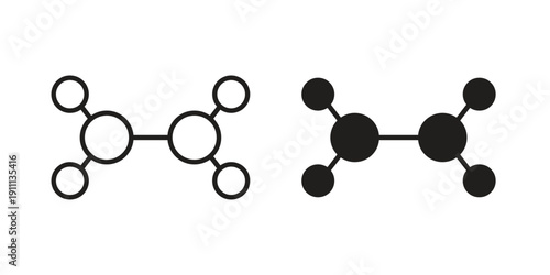 Ethylene molecule icon. Line and Silhouette Icon Set.
