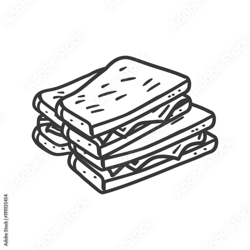 A simple line drawing depicting a stack of sandwiches