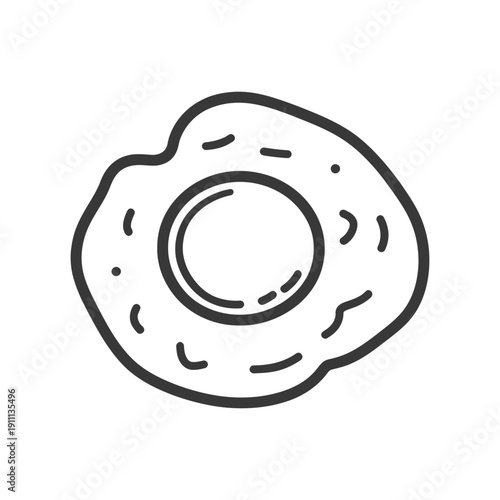 Simple black and white illustration of a fried egg