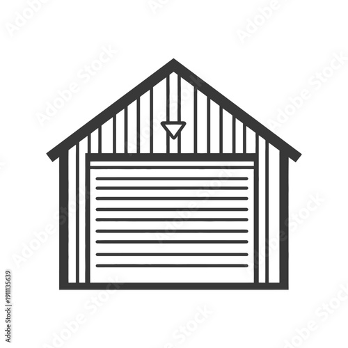 Simple black and white illustration of a garage building