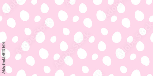 Wide seamless Easter pattern, white eggs on a bright pink background