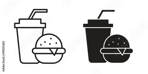 Fast food icon. Line and Silhouette Icon Set.