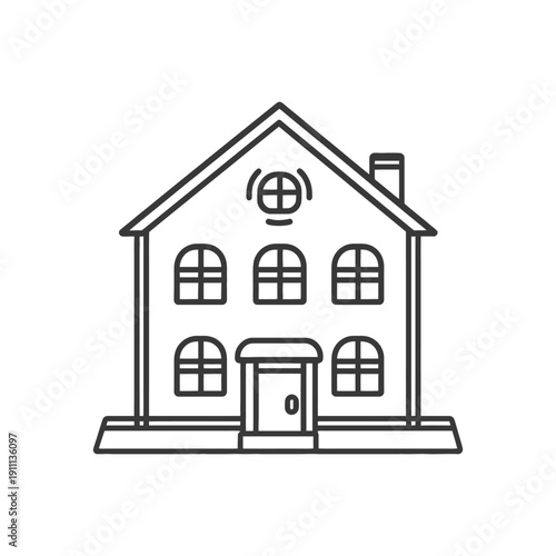 A simple black and white illustration of a detached house