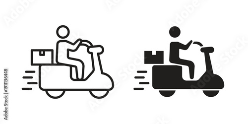 Food delivery icon. Line and Silhouette Icon Set.