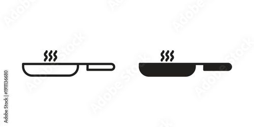 Frying pan icon. Line and Silhouette Icon Set.