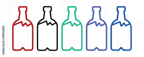 Colorful plastic bottle outline icon recycling waste container illustration set