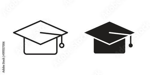 Graduation cap icon. Line and Silhouette Icon Set.