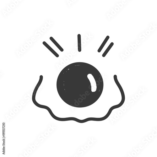 A stylized graphic depiction of a luminous pearl in shell