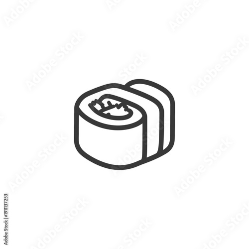 Simple black and white illustration of a single sushi roll piece