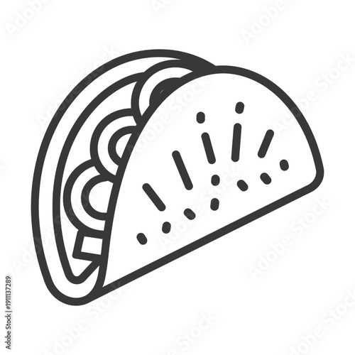 A monochrome illustration depicting a delicious looking taco