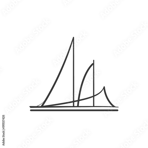 Simple stylized illustration depicting several boat sails and hull lines