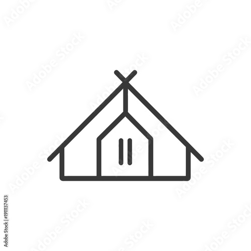 Simple black line drawing illustration of a tent icon graphic