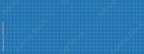 Blueprint grid seamless pattern on blue notebook paper. Fine square lines and ordered layout. Paper texture for math grids and engineering drafts.