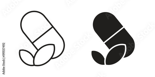 Herbal capsule icon. Line and Silhouette Icon Set.