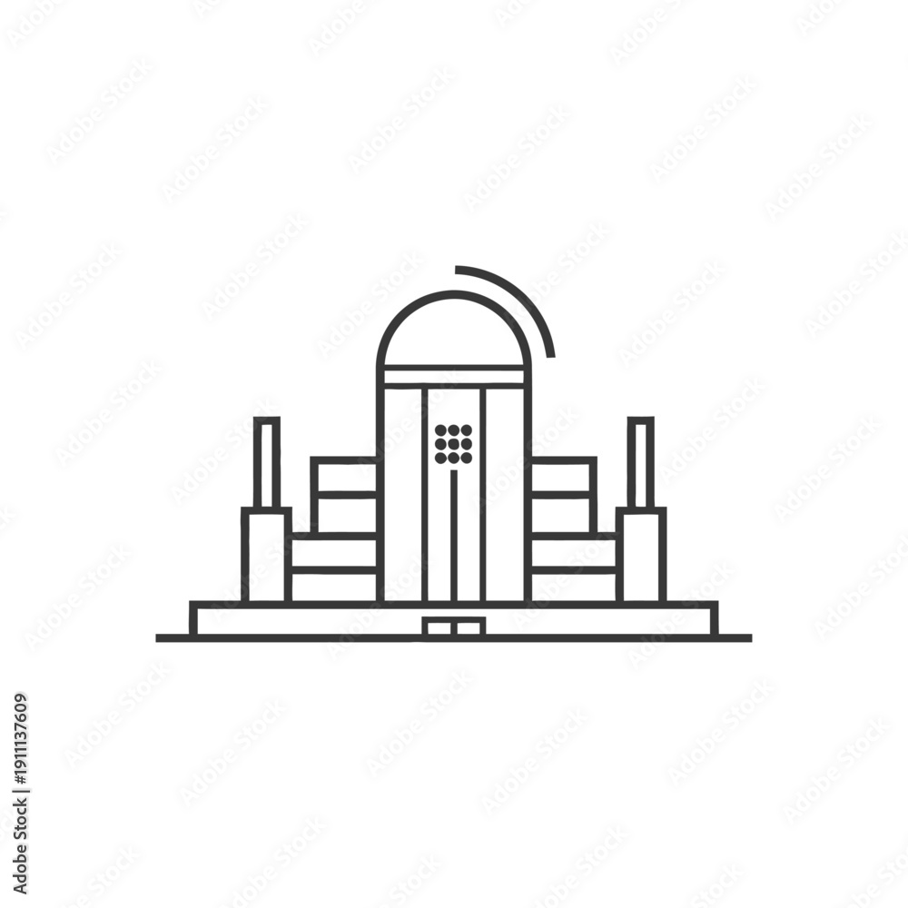 Naklejka premium Abstract line art depicts a building with arch and columns