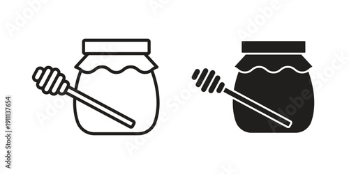 Honey jar icon. Line and Silhouette Icon Set.