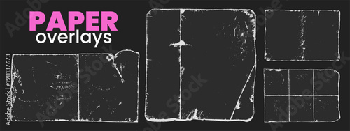 Crumpled paper sheets with vinyl paper overlay. Strong fold marks and uneven surface. Overlay textures for frames posters and backgrounds.