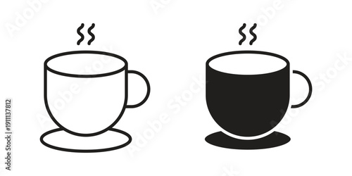 Hot coffee cup icon. Line and Silhouette Icon Set.