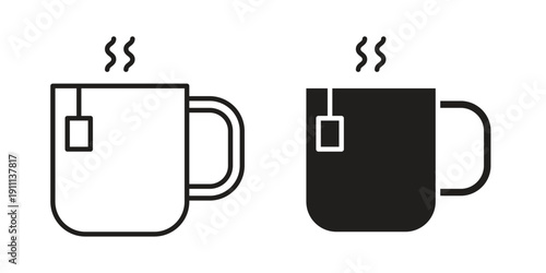 Hot tea icon. Line and Silhouette Icon Set.